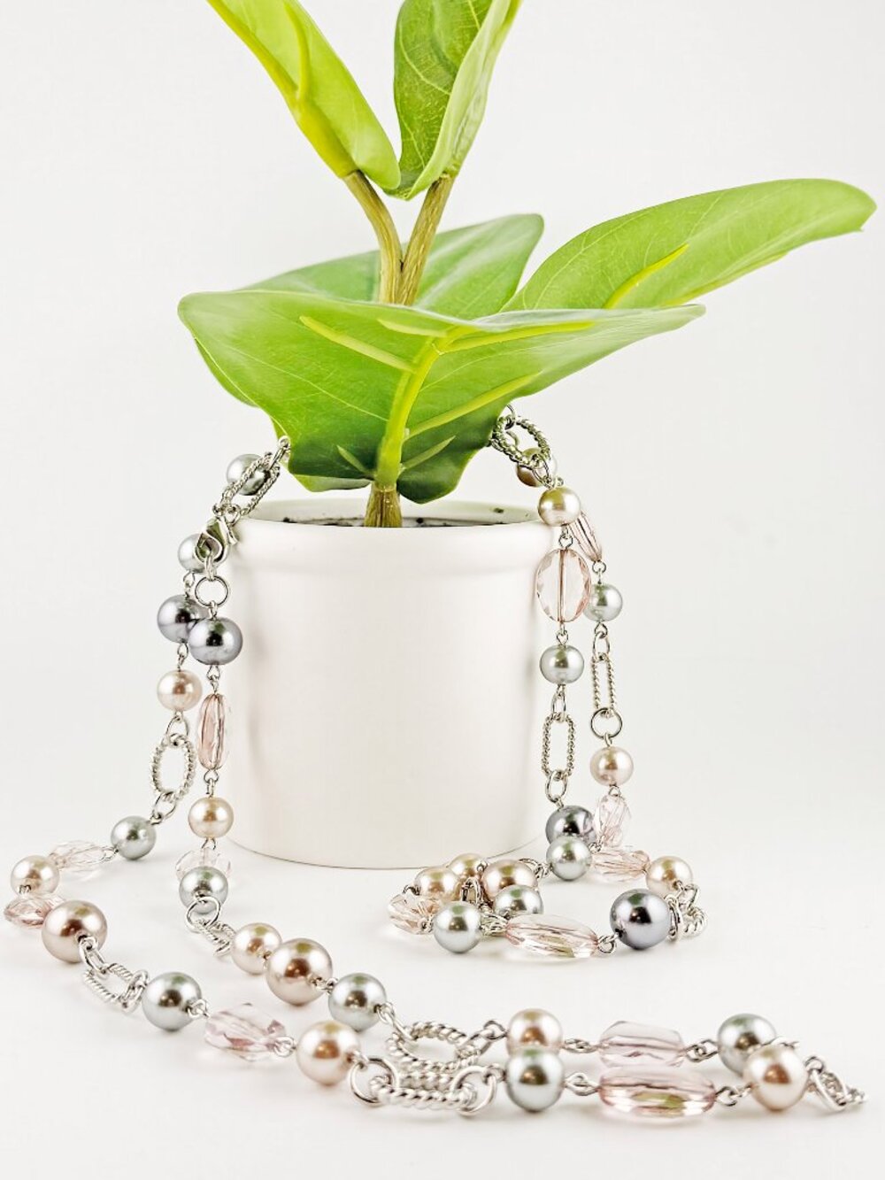 Premier Designs Vintage Newport Silver-tone 48" Pearl and Beaded Strand Necklace